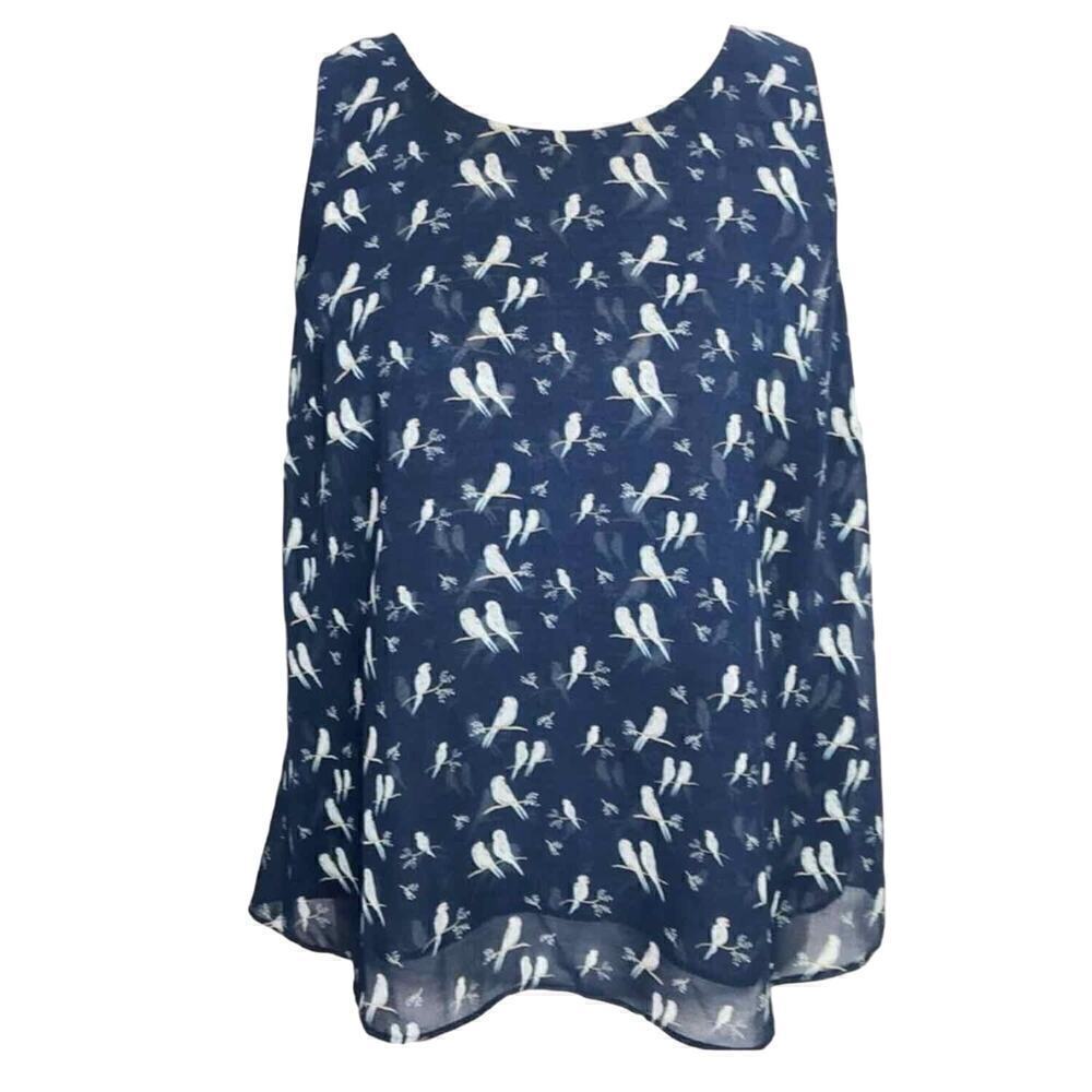 Cabi Chirp Top Blue Parakeet Sleeveless Blouse Size XS